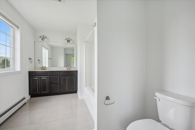 54 Gallagher Acres Ext, Moretown, VT 05676 - full bath with baseboard heating, double vanity, tile patterned flooring, and shower / washtub combination