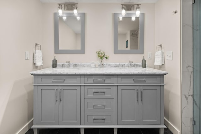 2366 Mountain Rd Unit 1, Stowe, VT 05672 - full bath featuring double vanity and a marble finish shower