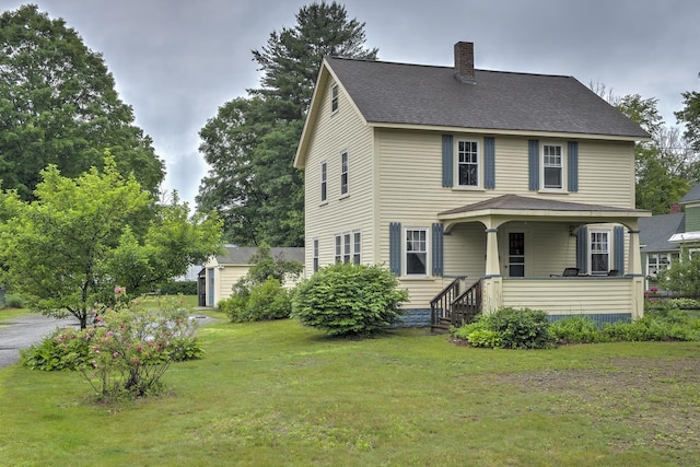 382 Park Ave, Keene, NH 03431 - view of front of home with a chimney, a front yard, a porch, and roof with shingles