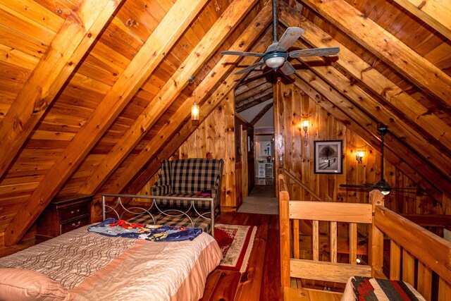 20 Pine Lane Rd, Ossipee, NH 03890 - bedroom featuring wood-type flooring, wood ceiling, and wooden walls
