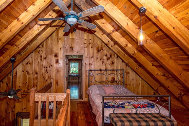 20 Pine Lane Rd, Ossipee, NH 03890 - bedroom featuring wood ceiling, wooden walls, and hardwood / wood-style floors