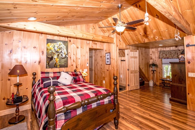 20 Pine Lane Rd, Ossipee, NH 03890 - bedroom featuring vaulted ceiling, wood walls, wood finished floors, and wood ceiling