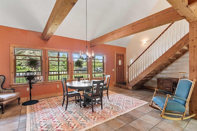 532 Randolph Rd, Stowe, VT 05672 - dining space with a chandelier, stairs, and tile patterned flooring