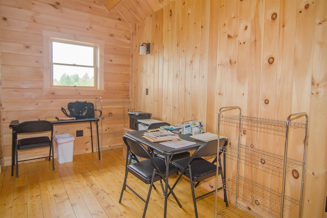 535 Mead Hill Rd, Holland, VT 05830 - dining space with wooden walls and light wood finished floors