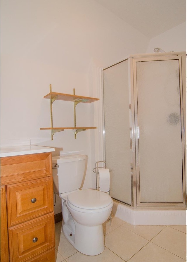535 Mead Hill Rd, Holland, VT 05830 - full bathroom featuring a shower stall, tile patterned floors, and vanity
