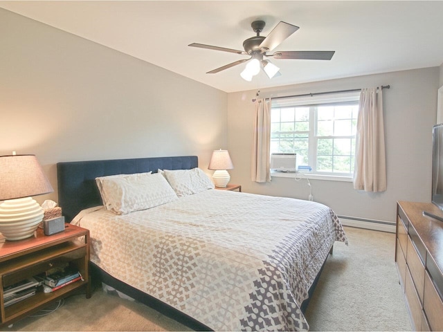 343 Cobblestone Cir S, Burlington, VT 05403 - bedroom with baseboard heating, light colored carpet, cooling unit, and a ceiling fan