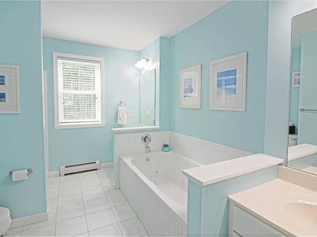 343 Cobblestone Cir S, Burlington, VT 05403 - full bathroom with a baseboard radiator, a whirlpool tub, vanity, and tile patterned floors