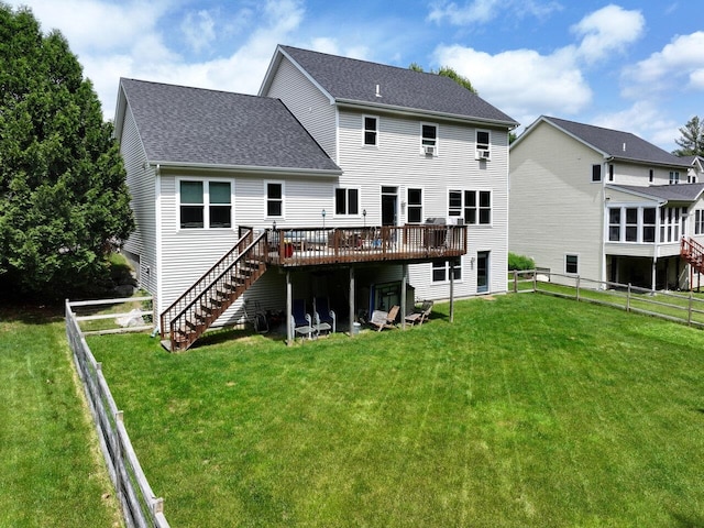 343 Cobblestone Cir S, Burlington, VT 05403 - rear view of house featuring a wooden deck, stairs, a fenced backyard, and roof with shingles