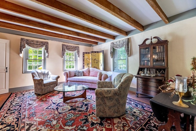 428 N Rd, Salisbury, NH 03235 - living room featuring beam ceiling and wood finished floors
