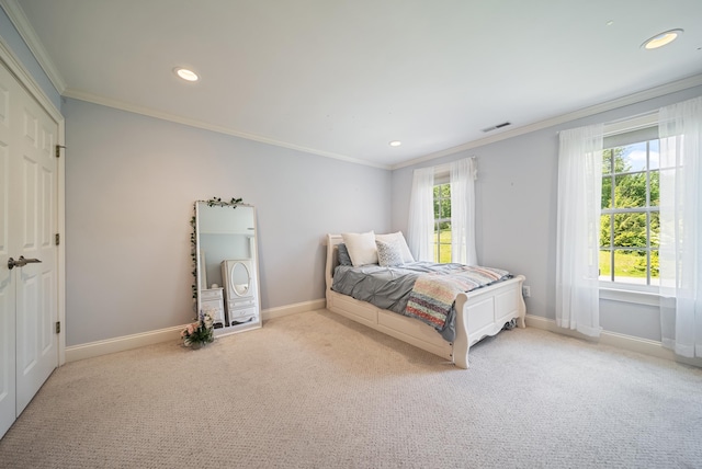 3 Baldwin Ln, Bedford, NH 03110 - bedroom with ornamental molding, light colored carpet, and recessed lighting