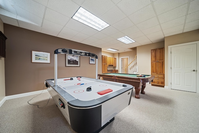 3 Baldwin Ln, Bedford, NH 03110 - playroom featuring light carpet, billiards, and a drop ceiling
