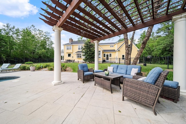 3 Baldwin Ln, Bedford, NH 03110 - fenced backyard with a pergola, outdoor lounge area, and a patio