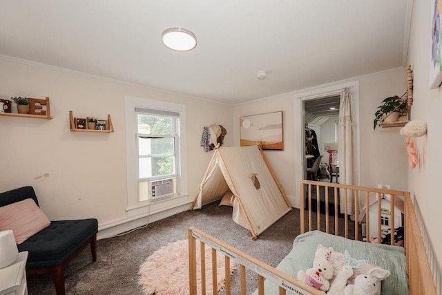 5 School St, Tilton, NH 03276 - carpeted bedroom with crown molding and cooling unit