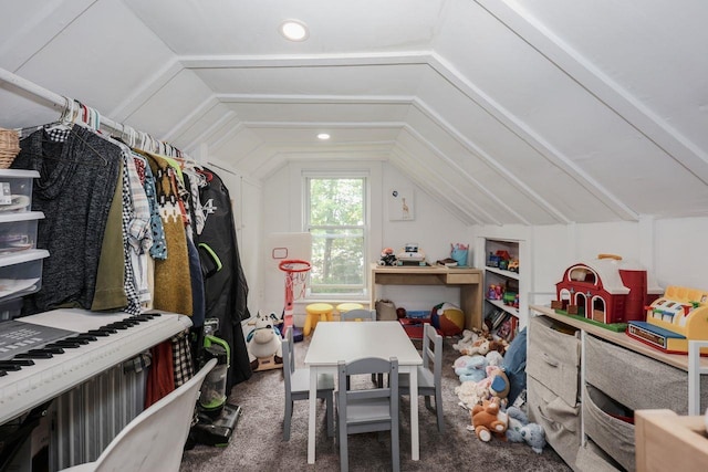 5 School St, Tilton, NH 03276 - playroom with vaulted ceiling and carpet flooring