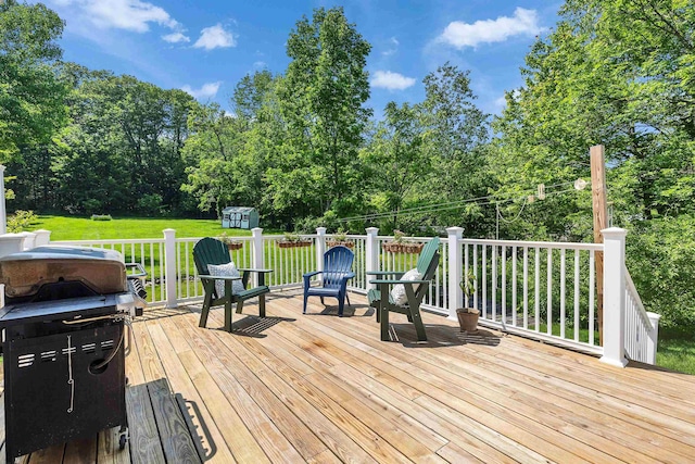 121 Main St, New Ipswich, NH 03071 - deck with a lawn, a grill, view of scattered trees, and a shed