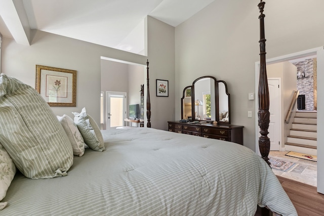 149 Club Sugarbush N Rd, Warren, VT 05674 - bedroom featuring high vaulted ceiling and wood finished floors