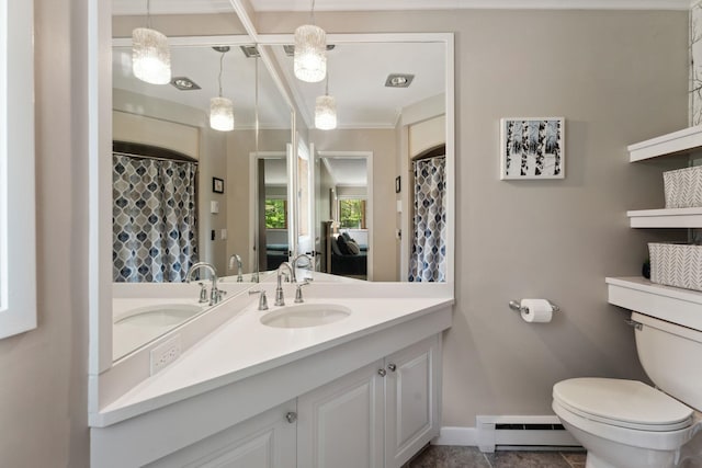 149 Club Sugarbush N Rd, Warren, VT 05674 - bathroom with a baseboard heating unit and vanity