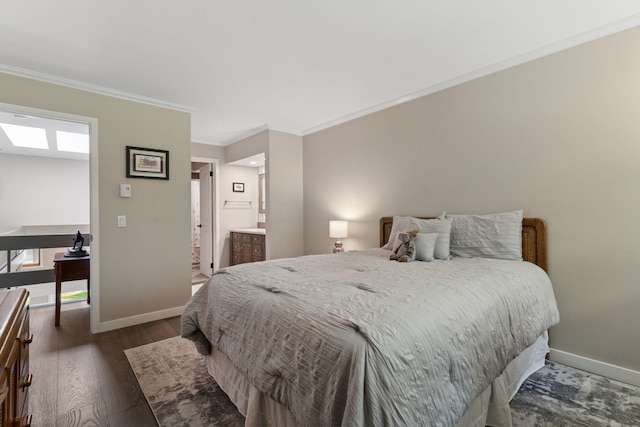 149 Club Sugarbush N Rd, Warren, VT 05674 - bedroom featuring dark wood-style flooring, crown molding, and ensuite bath