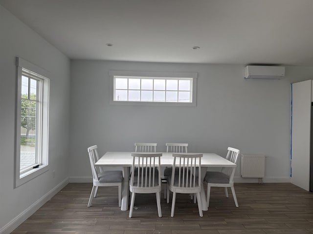 30 River St, Seabrook, NH 03874 - dining room featuring radiator, a wall unit AC, and wood finished floors