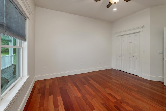 85 Blueberry Hill Rd, Meredith, NH 03253 - unfurnished bedroom with wood finished floors, a closet, and a ceiling fan