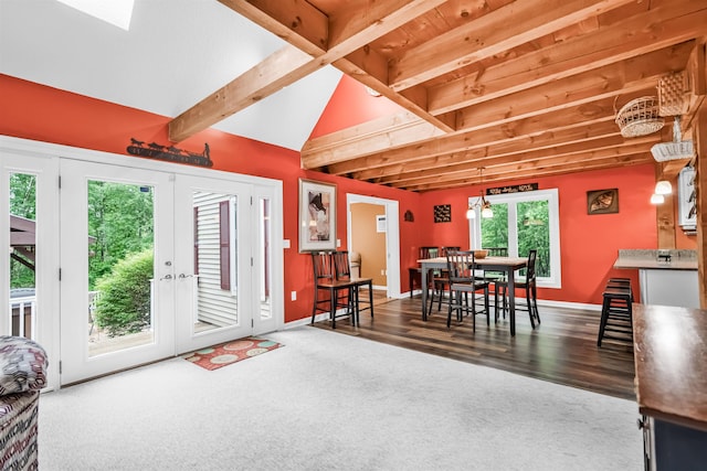 329 Peverly Rd, Northfield, NH 03276 - carpeted dining area featuring french doors and baseboards