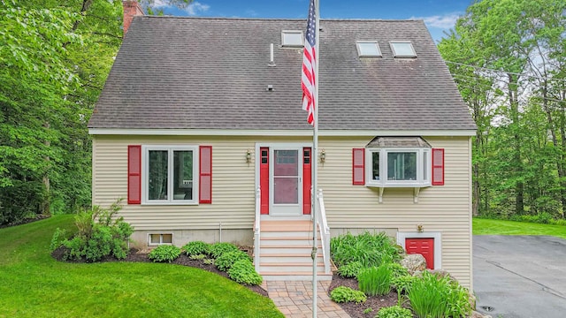329 Peverly Rd, Northfield, NH 03276 - view of front of home with roof with shingles, a chimney, and a front lawn