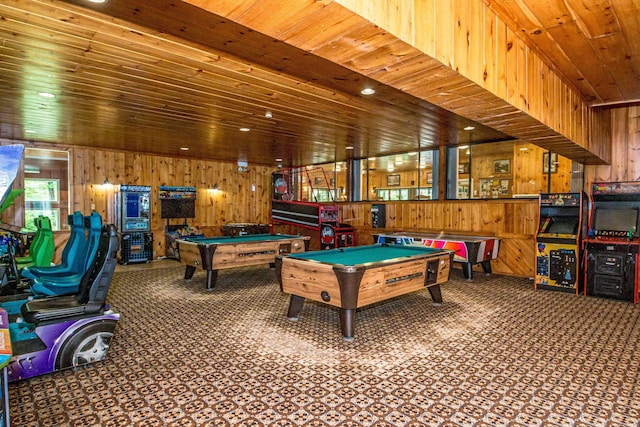 11E- Seasons Of Attitash Rd Unit E, Bartlett, NH 03812 - playroom with wooden walls, pool table, wood ceiling, and carpet floors
