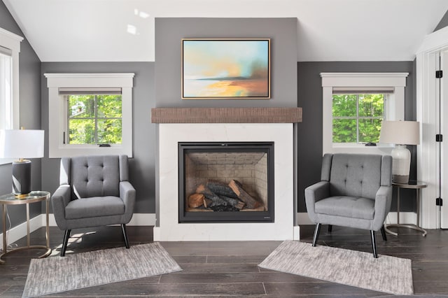 5 Michaels Way, Laconia, NH 03246 - sitting room featuring vaulted ceiling, wood finished floors, and a fireplace