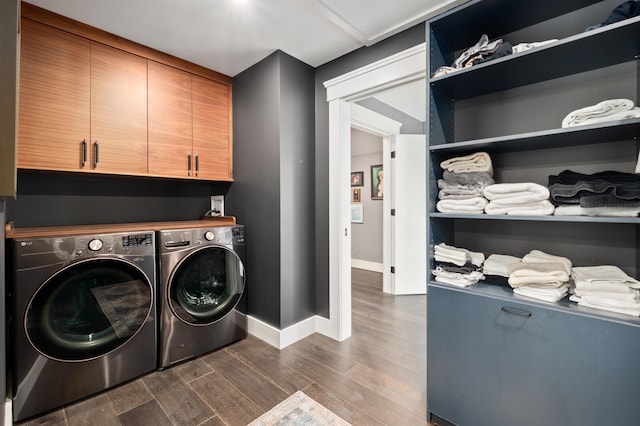 5 Michaels Way, Laconia, NH 03246 - laundry area with cabinet space, washer and clothes dryer, and dark wood-style floors