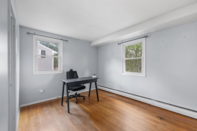 46 E Diane Dr, Keene, NH 03431 - office area with light wood-style flooring, a baseboard radiator, and healthy amount of natural light