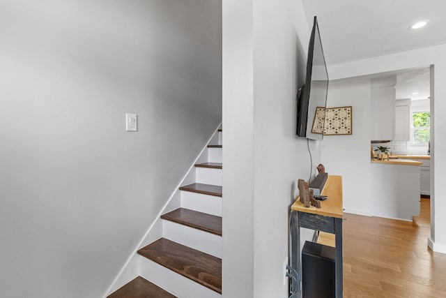 46 E Diane Dr, Keene, NH 03431 - staircase featuring wood finished floors and recessed lighting