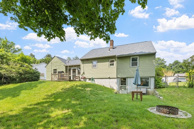 46 E Diane Dr, Keene, NH 03431 - back of house featuring an outdoor fire pit, a chimney, and a deck
