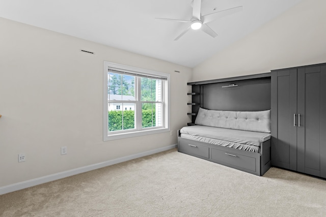 243 Drakeside Rd Unit 7, Hampton, NH 03842 - unfurnished bedroom featuring carpet floors, vaulted ceiling, and ceiling fan