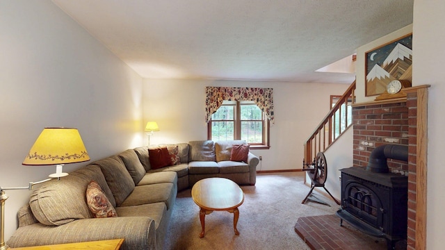 114 Snow Pond Rd, Concord, NH 03301 - carpeted living room featuring a wood stove and baseboards