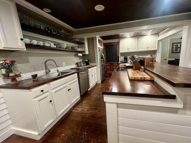 33 Newbury Heights Rd, Newbury, NH 03255 - kitchen with butcher block countertops, appliances with stainless steel finishes, and white cabinets