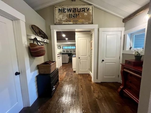 33 Newbury Heights Rd, Newbury, NH 03255 - corridor featuring dark wood-style floors and vaulted ceiling