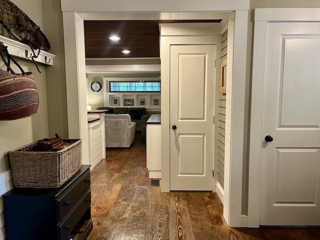 33 Newbury Heights Rd, Newbury, NH 03255 - hall featuring dark wood-style floors and recessed lighting