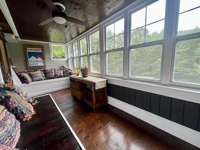 33 Newbury Heights Rd, Newbury, NH 03255 - sunroom / solarium with plenty of natural light, hardwood / wood-style flooring, and wooden ceiling