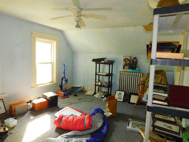 336 Main St, Wakefield, NH 03887 - carpeted bedroom featuring vaulted ceiling and a ceiling fan