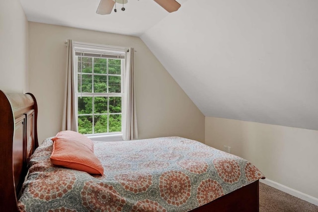 82 Robinhood Rd, Wakefield, NH 03830 - carpeted bedroom featuring vaulted ceiling and a ceiling fan