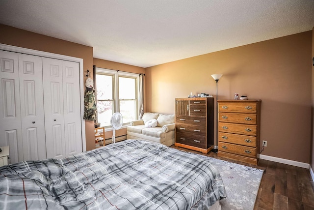 19 Shelburne Rd Unit 19, Merrimack, NH 03054 - bedroom featuring dark wood-style floors, a closet, and a baseboard radiator