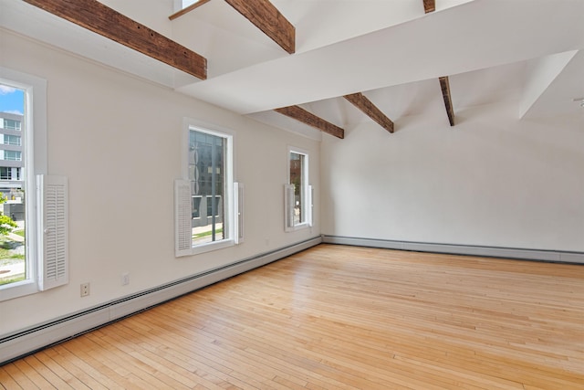 89 College St Unit A-2, Burlington, VT 05401 - empty room featuring beam ceiling, a baseboard heating unit, and wood-type flooring