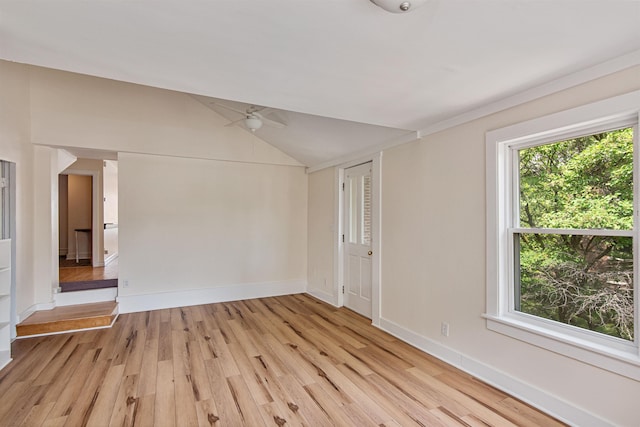 89 College St Unit A-2, Burlington, VT 05401 - spare room featuring light wood-type flooring, vaulted ceiling, and a ceiling fan