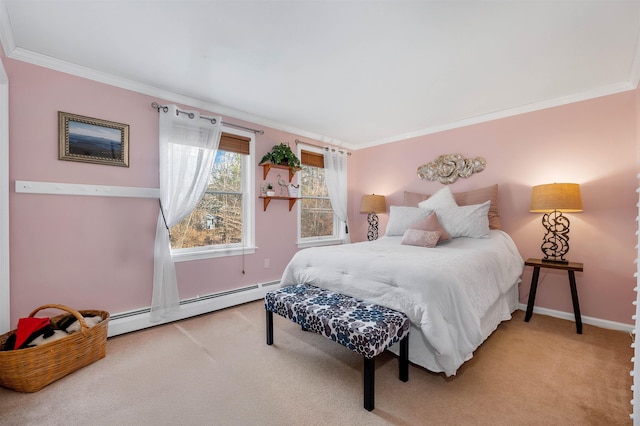 55 Trask Side Rd, Alton, NH 03810 - bedroom featuring a baseboard heating unit, ornamental molding, and carpet