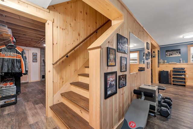 55 Trask Side Rd, Alton, NH 03810 - stairway featuring wooden walls and wood finished floors