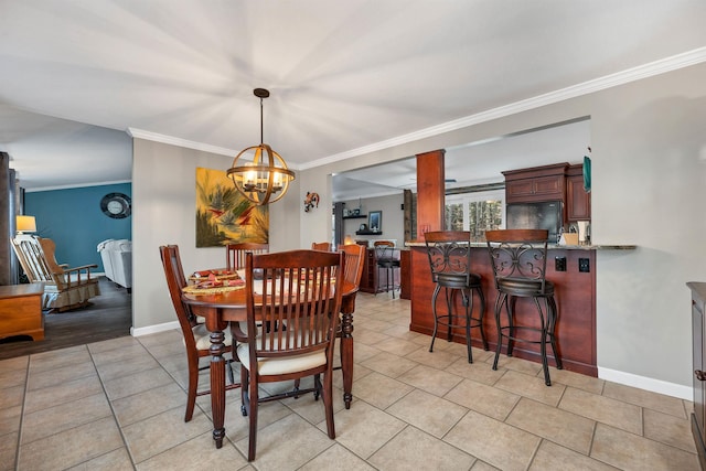 55 Trask Side Rd, Alton, NH 03810 - dining space featuring a chandelier, ornamental molding, and light tile patterned floors