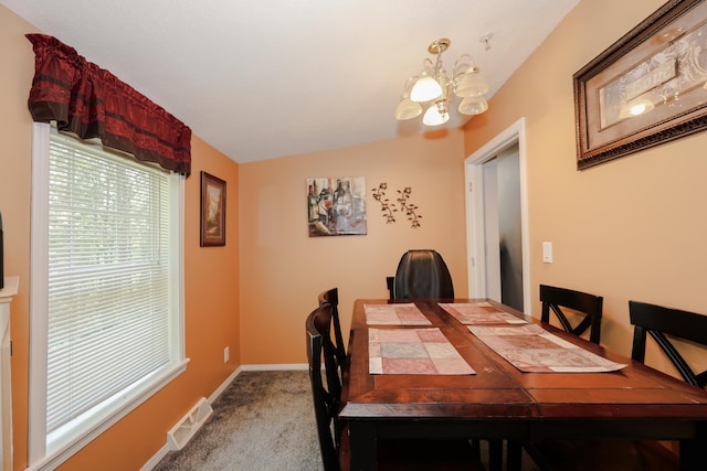 44 Hoit Mill Rd, Weare, NH 03281 - carpeted dining area featuring a chandelier and baseboards
