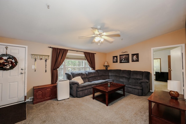 44 Hoit Mill Rd, Weare, NH 03281 - carpeted living area featuring a ceiling fan and vaulted ceiling