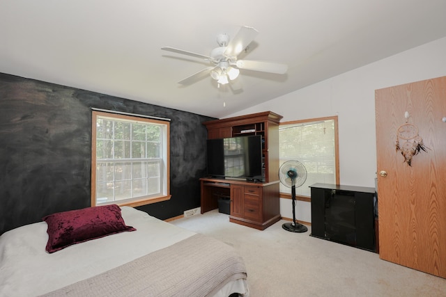 44 Hoit Mill Rd, Weare, NH 03281 - bedroom featuring light colored carpet, ceiling fan, and lofted ceiling
