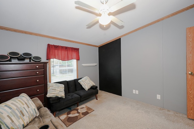 44 Hoit Mill Rd, Weare, NH 03281 - carpeted living area featuring crown molding and a ceiling fan